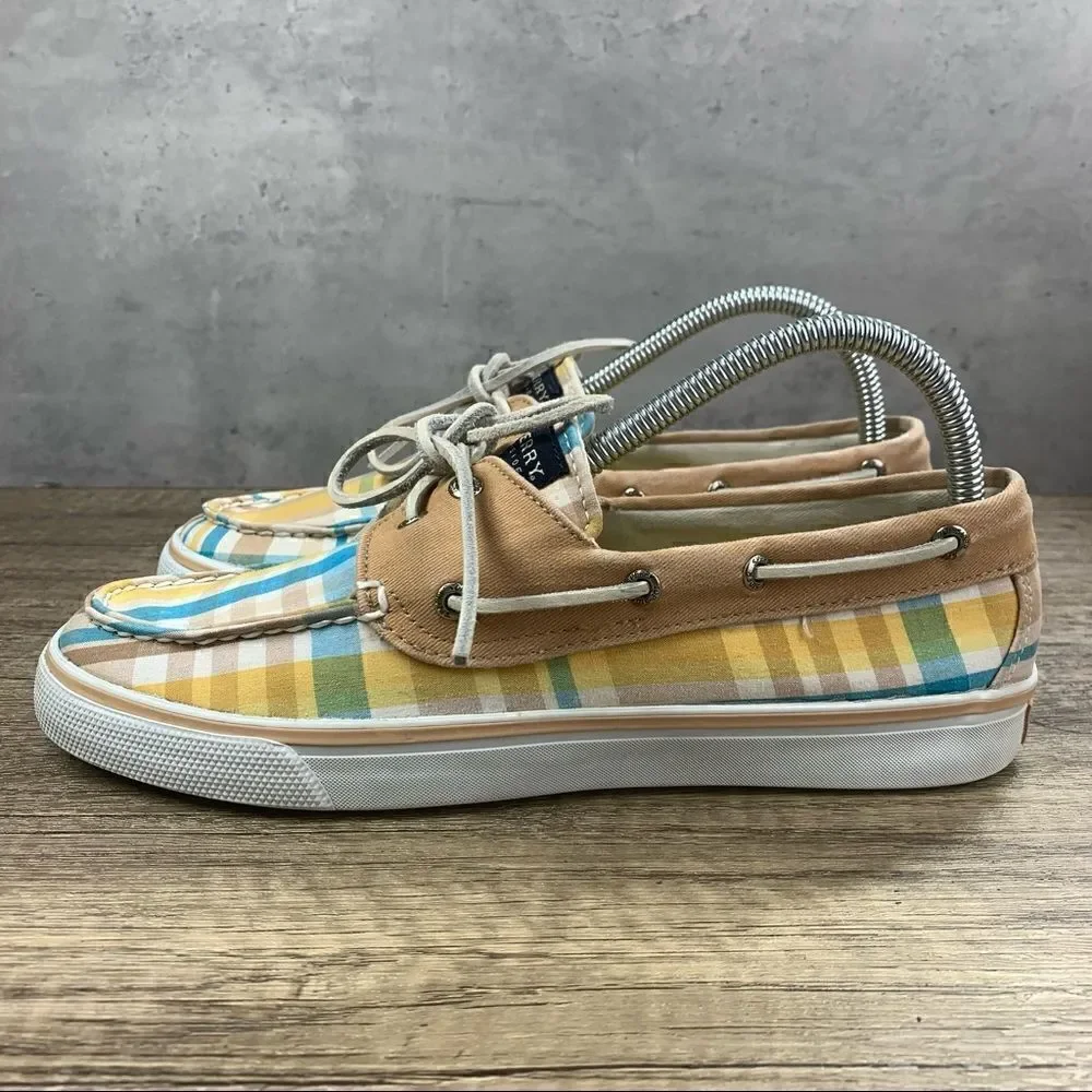 Sperry Top-Sider~Women's~ Boat Shoes Multicolor Plaid~Lace Up~Sneakers~Size 8.5